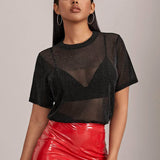 Sheer Glitter Mesh Top Without Bra