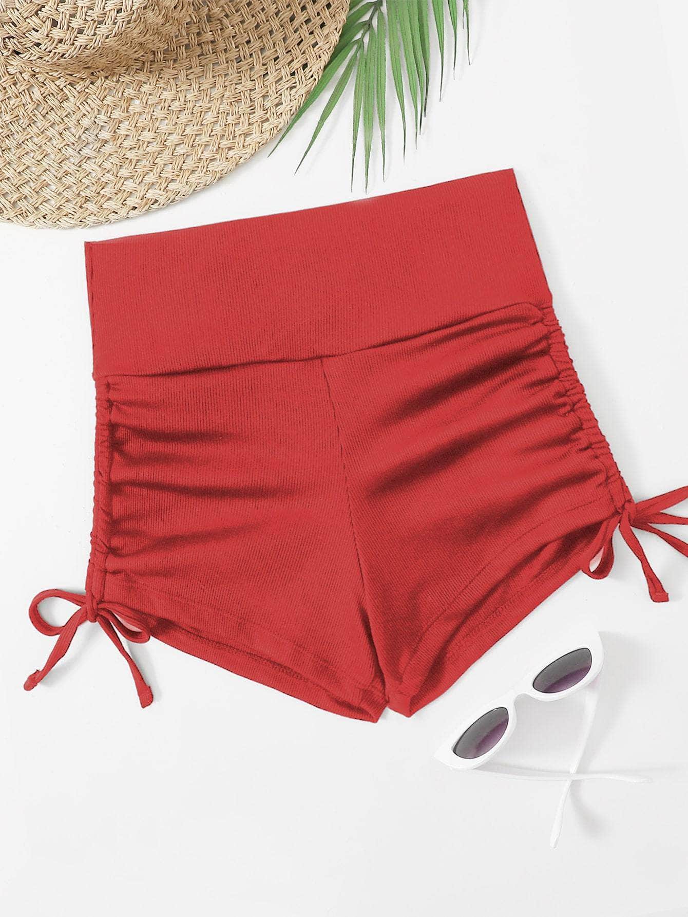Rojo / S Shorts bikini con cordón lateral