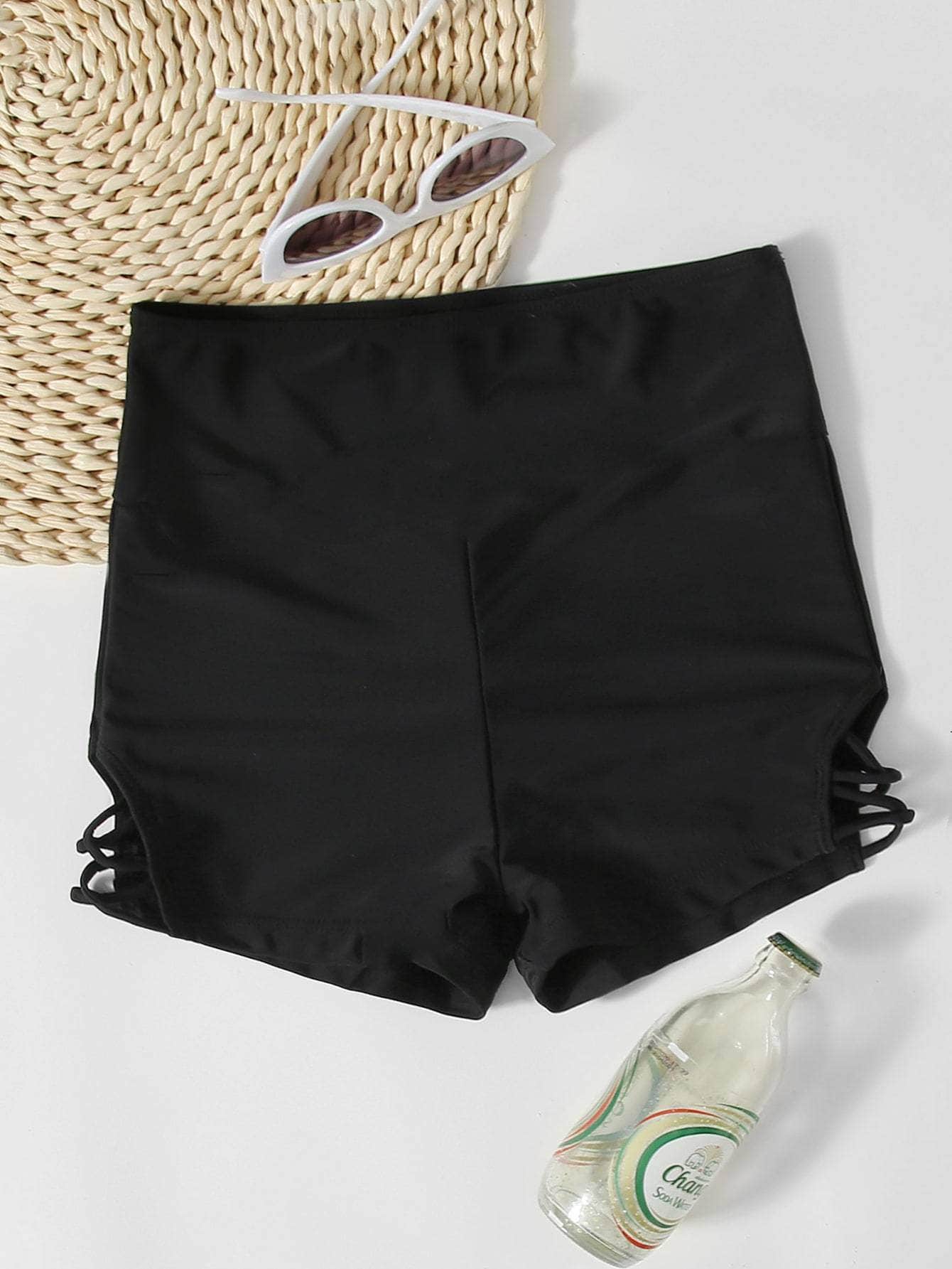 Negro / S Shorts bikini con tira cruzada lateral