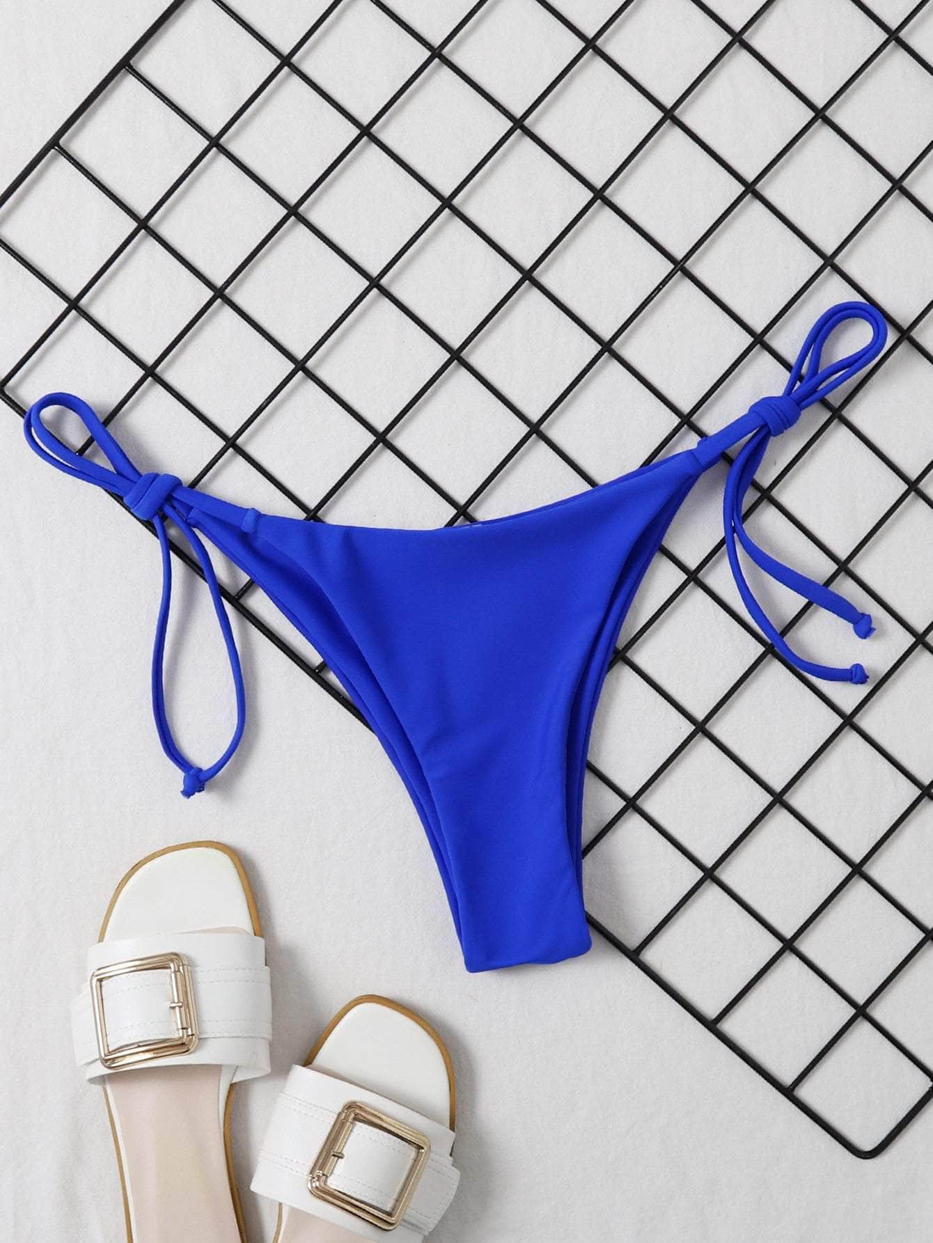 Azul eléctrico / L Tanga bikini con cordón delantero