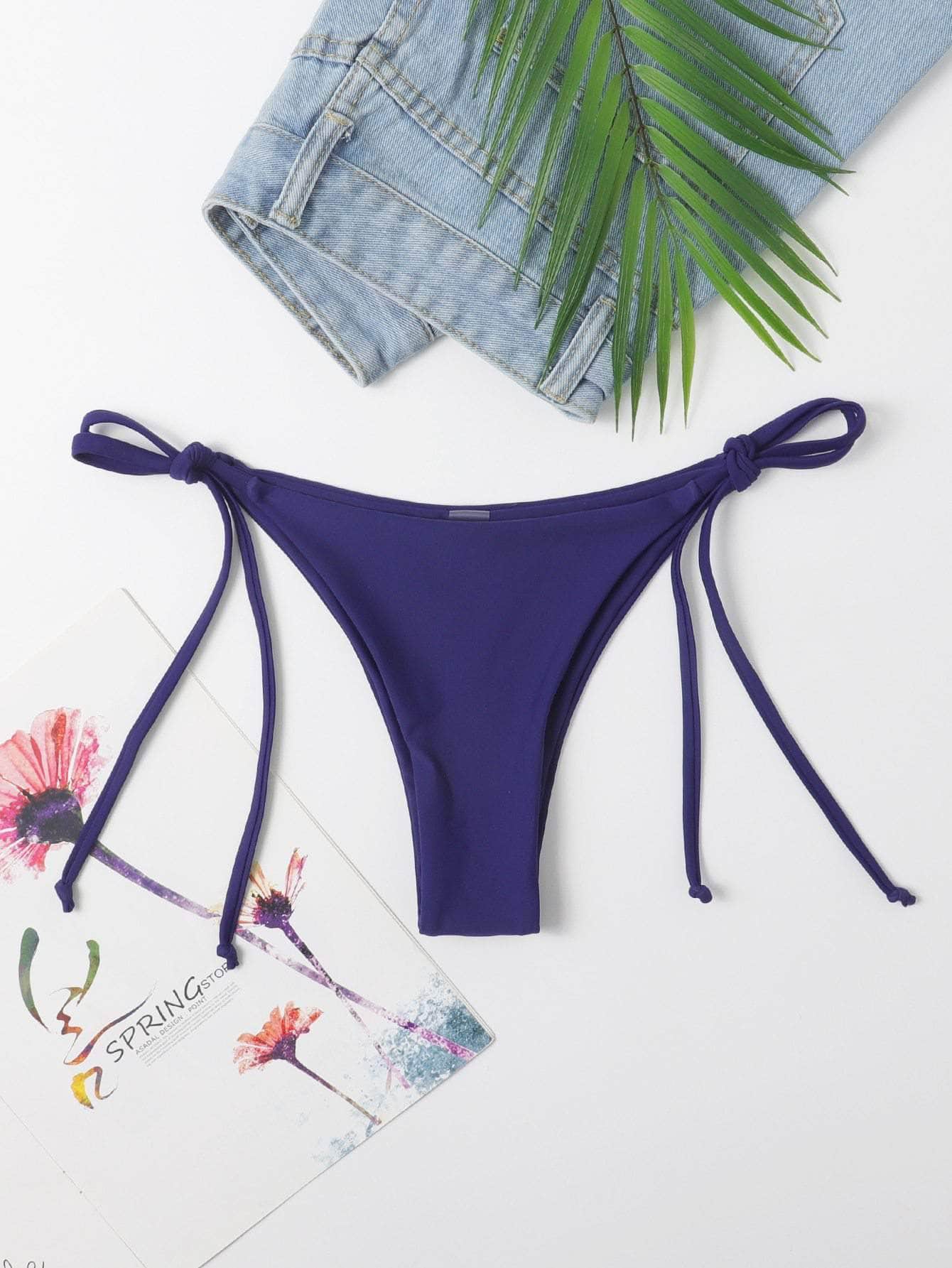 Azul Marino / S Tanga bikini con cordón lateral