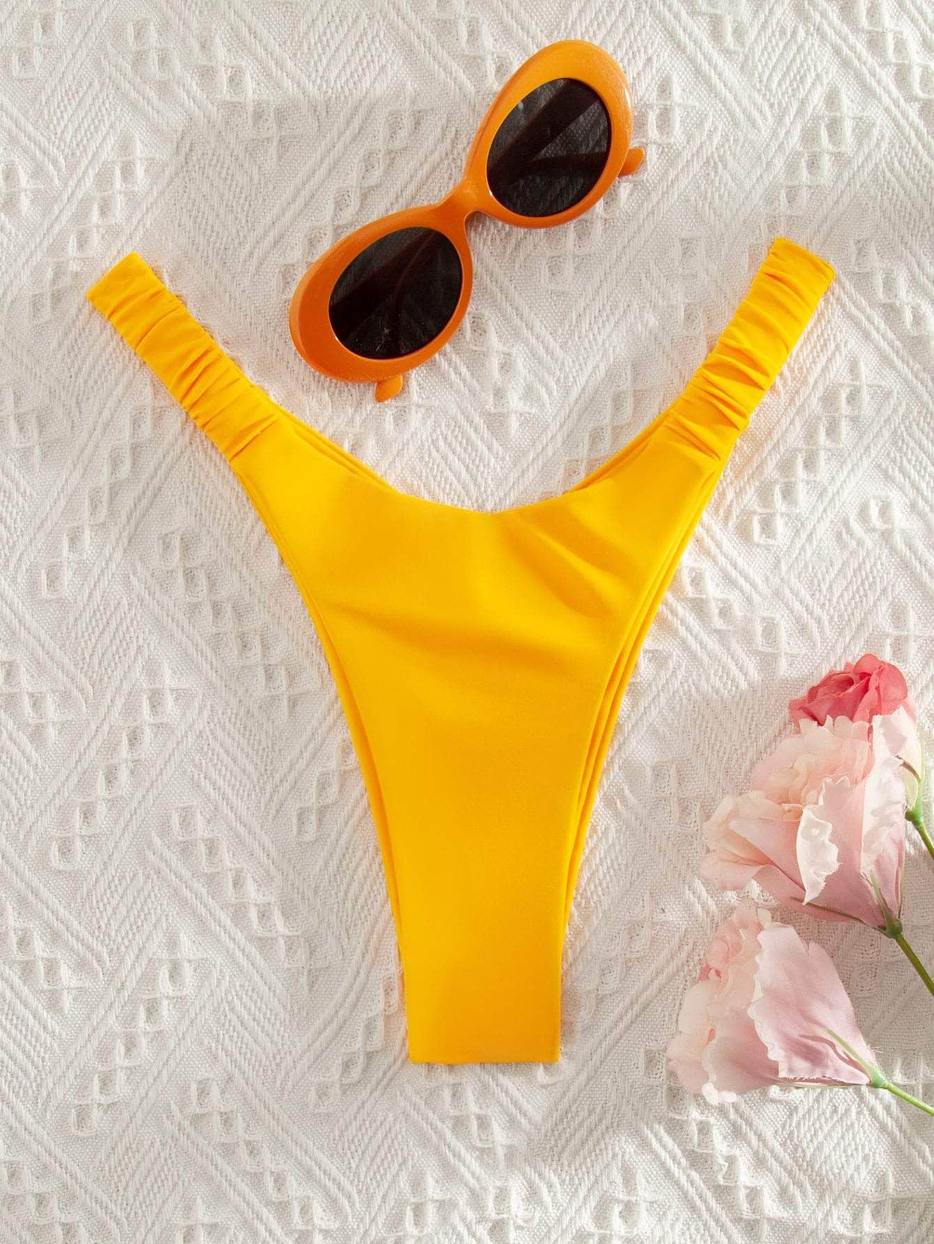 Amarillo / S Tangas de bikini de pierna alta