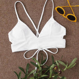Blanco / S Top bikini de espalda con cordón con abertura