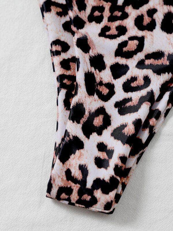 Vestido de baño bikini con cordón lateral halter cruzado de leopardo