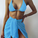 Azul / S Vestido de baño bikini con cordón lateral triángulo con falda playera