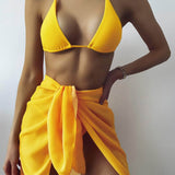 Amarillo / M Vestido de baño bikini con cordón lateral triángulo con falda playera