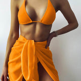Naranja / S Vestido de baño bikini con cordón lateral triángulo con falda playera
