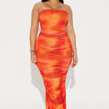 Vestido midi con detalle fruncido estilo ranas - Naranja