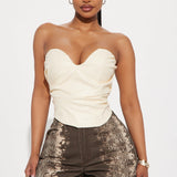 Camisa Top Catching Looks Faux Leather - Crema