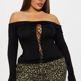 Camisa Top Royal Off Shoulder Lace Up - Negro
