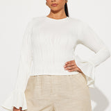 Camisa Top Brilliant Class Long Sleeve Textured - Marfil