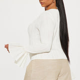 Camisa Top Brilliant Class Long Sleeve Textured - Marfil