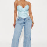 Camisa Top Catching Looks Faux Leather - Azul Claro