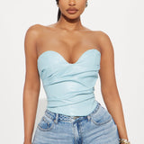 Camisa Top Catching Looks Faux Leather - Azul Claro
