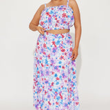 Conjunto de falda floral para el fin de semana de picnic - Morado/combinación