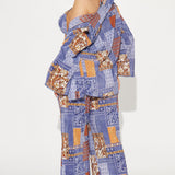 Conjunto de pantalones plisados Kelli de 3 piezas - Azul marino/estampado combinado