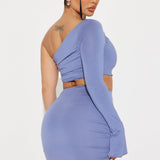 Vestido mini de doble capa liso de Lina - Azul polvoso