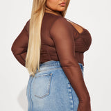 Camisa Top Melanie Mesh Corset - Café