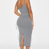 Vestido Midi Rasgado Brenda - Gris Suave