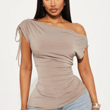 Camisa Top Valeria Ruched Boat Neck - Gris Pardo