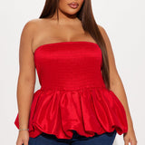 Camisa Top Lily Smocked Bubble Hem - Rojo