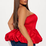 Camisa Top Lily Smocked Bubble Hem - Rojo