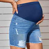 Maternidad Shorts De Jean desgarro bajo crudo elástico ajustable de cintura ancha
