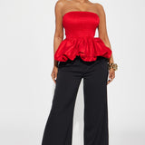 Camisa Top Lily Smocked Bubble Hem - Rojo