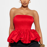 Camisa Top Lily Smocked Bubble Hem - Rojo