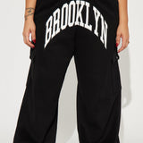 Brooklyn Pantalón de Pierna Ancha Cargo - Negro