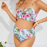 Maternidad vestido de baño bikini con estampado tropical con falda de playa