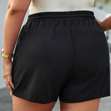 Talla grande Shorts de cintura con cordón con bolsillo oblicuo