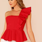 Prive Top peplum ribete fruncido con un hombro