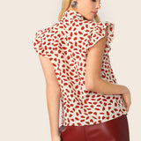 Clasi Blusa con estampado de petalo ribete fruncido de cuello con cordon