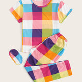 Conjunto de pijama de cuadros multicolor con mascara de ojo