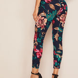 Clasi Pantalones ajustados con estampado floral de cintura alta