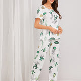 Conjunto de pijama con estampado de cactus con mascara de ojos