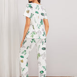 Conjunto de pijama con estampado de cactus con mascara de ojos