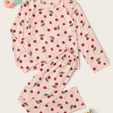 Conjunto de pijama con estampado de cereza con mascara de ojo