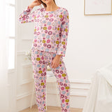 Conjunto de pijama con estampado de donut con mascara de ojo