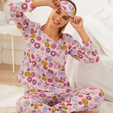 Conjunto de pijama con estampado de donut con mascara de ojo
