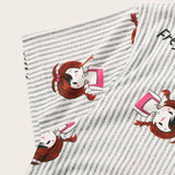 Set de pijama de rayas graficas de dibujos animados con mascara de ojo