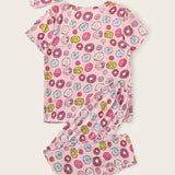 Conjunto de pijama con estampado de donut con mascara de ojo