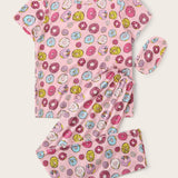 Conjunto de pijama con estampado de donut con mascara de ojo