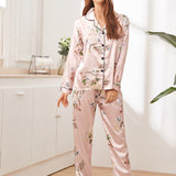 Conjunto de pijama de Satin con boton con estampado floral