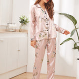 Conjunto de pijama de Satin con boton con estampado floral