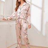 Conjunto de pijama de Satin con boton con estampado floral