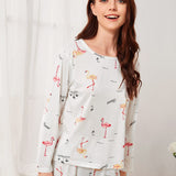 Conjunto de pijama con estampado de flamenco con mascara de ojo