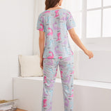 Conjunto de pijama con estampado de dinosaurio de dibujos animados con mascara de ojo