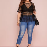 Prive Top peplum de malla fina de lunares sin sujetador - grande